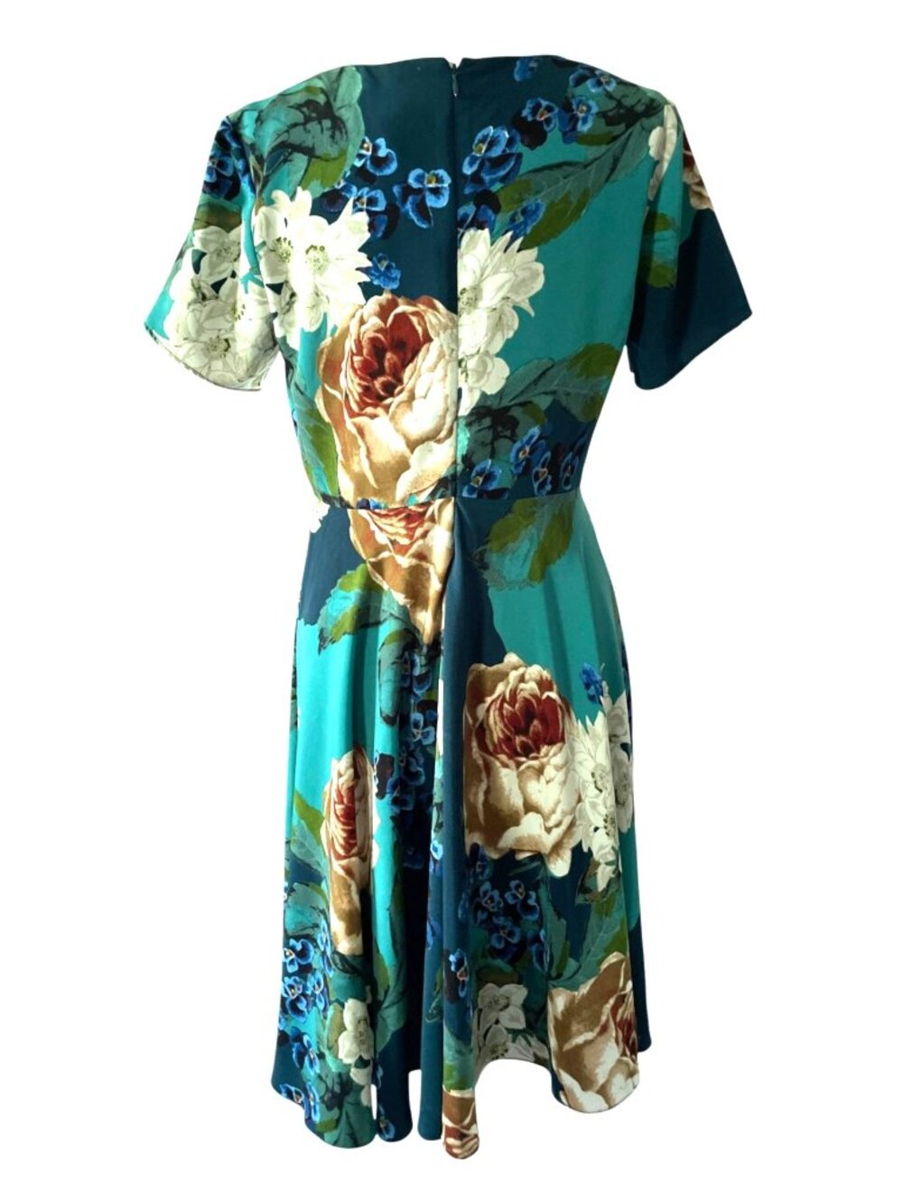 Anthropologie Corey Lynn Calter Paeonia Dress Teal Floral Fit & Flare Size 8 Cot - Picture 3 of 10
